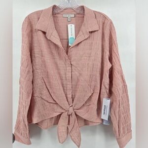 Pale Sky Shanna Tie Front Blouse Pink - S
